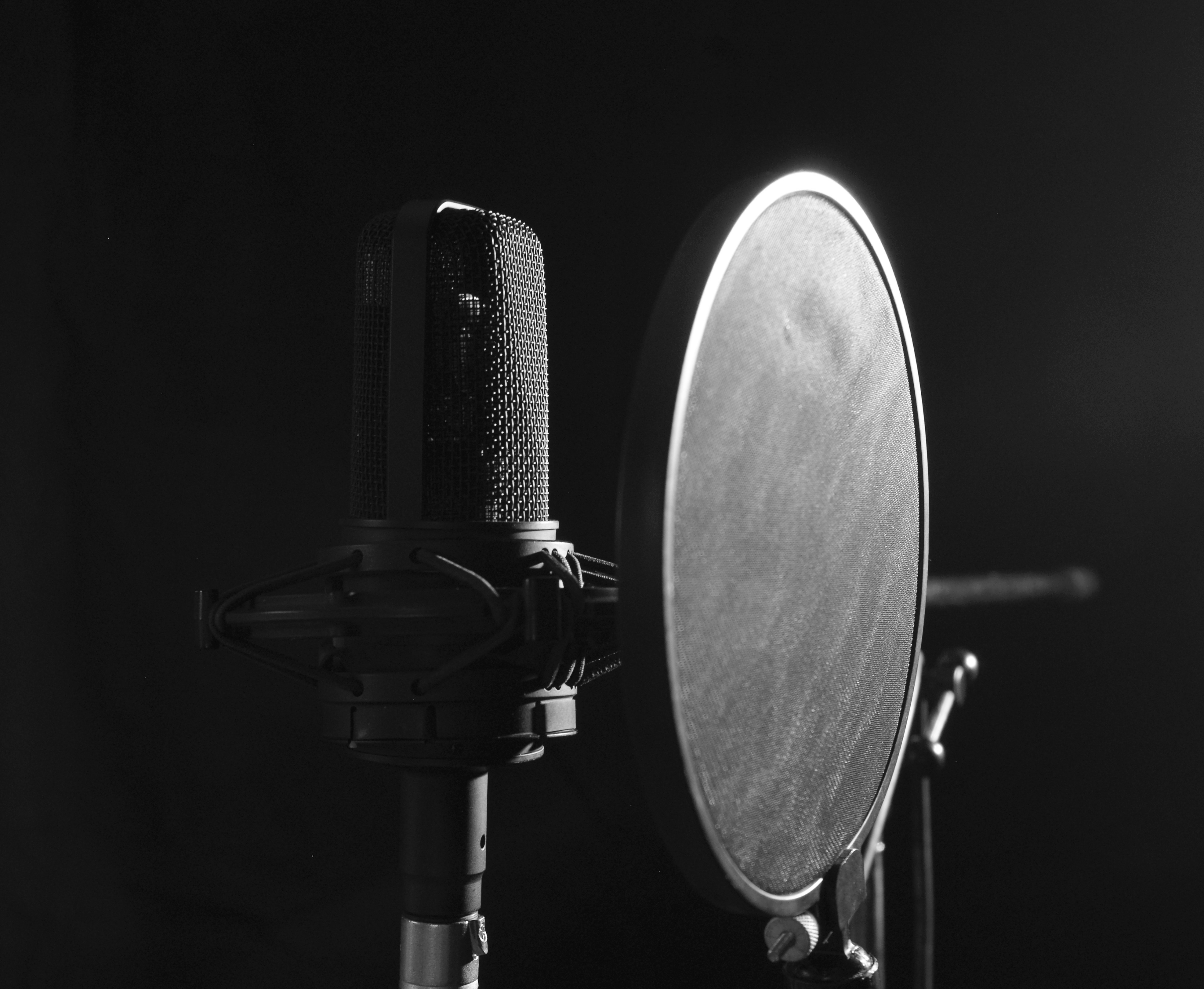 AT4033 microphone with pop shield. Photo by Louis Radley