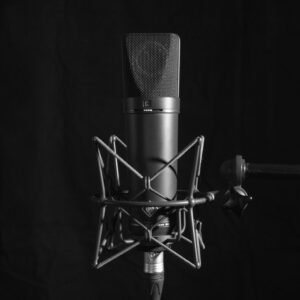 Neumann U87 microphone and shockmount close up Photo by Louis Radley